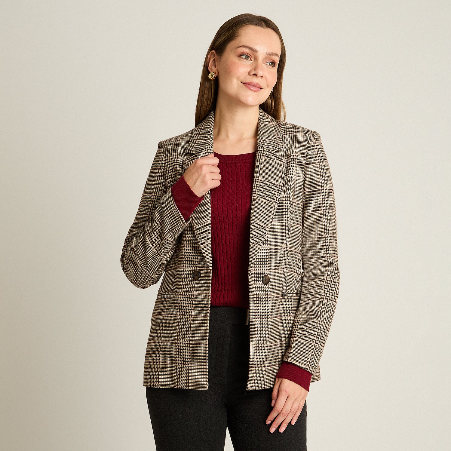 Blazer Gris Manga Larga Elasticidad Nula Con Forro Calce Normal Tela Plano